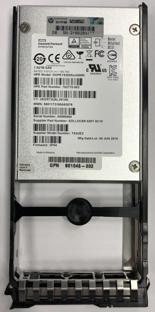 2.5" HPE 3PAR 20000 1.92TB SAS SSD SFF (J8S13B, 809590-001)